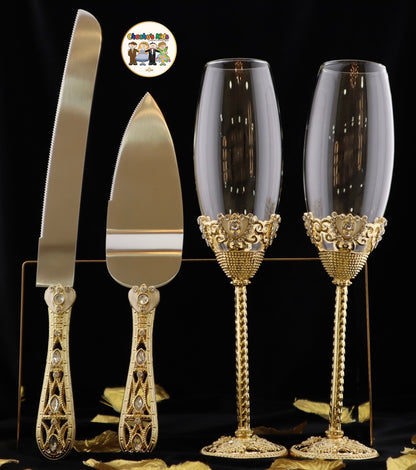 Wedding Flutes & Serving Set-Gold-807