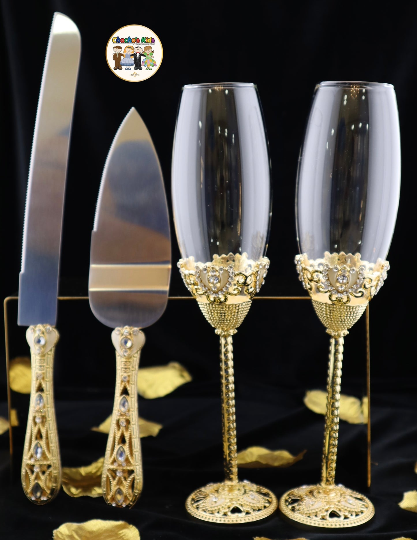 Wedding Flutes & Serving Set-Gold-807