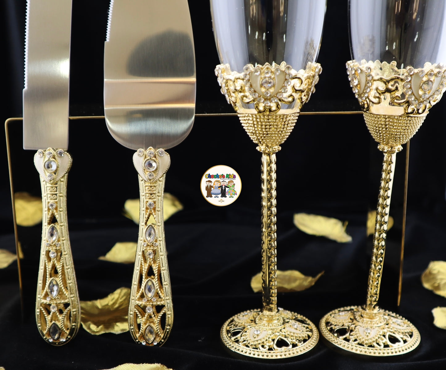 Wedding Flutes & Serving Set-Gold-807