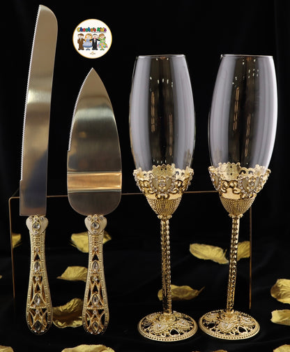 Wedding Flutes & Serving Set-Gold-807