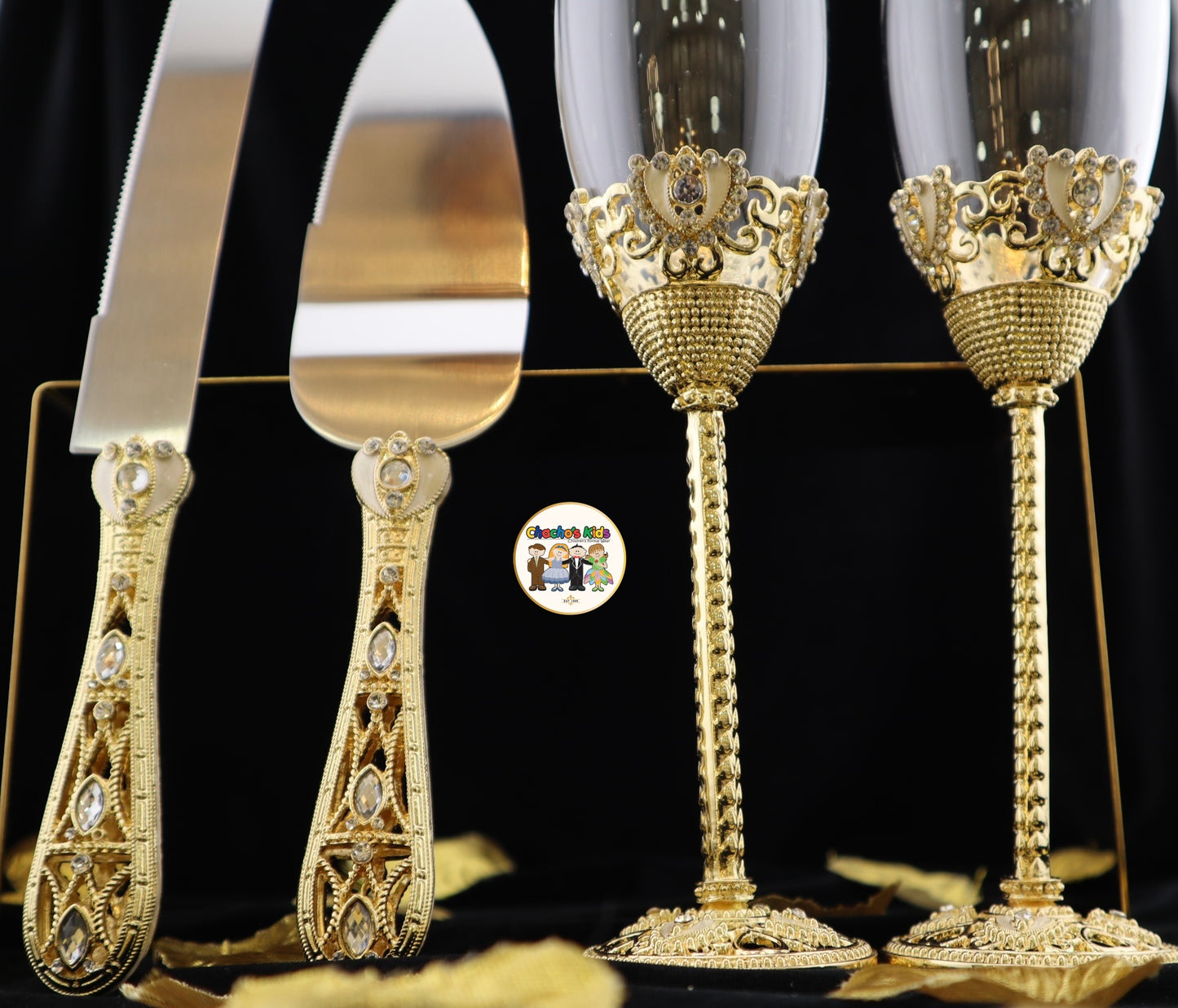 Wedding Flutes & Serving Set-Gold-807