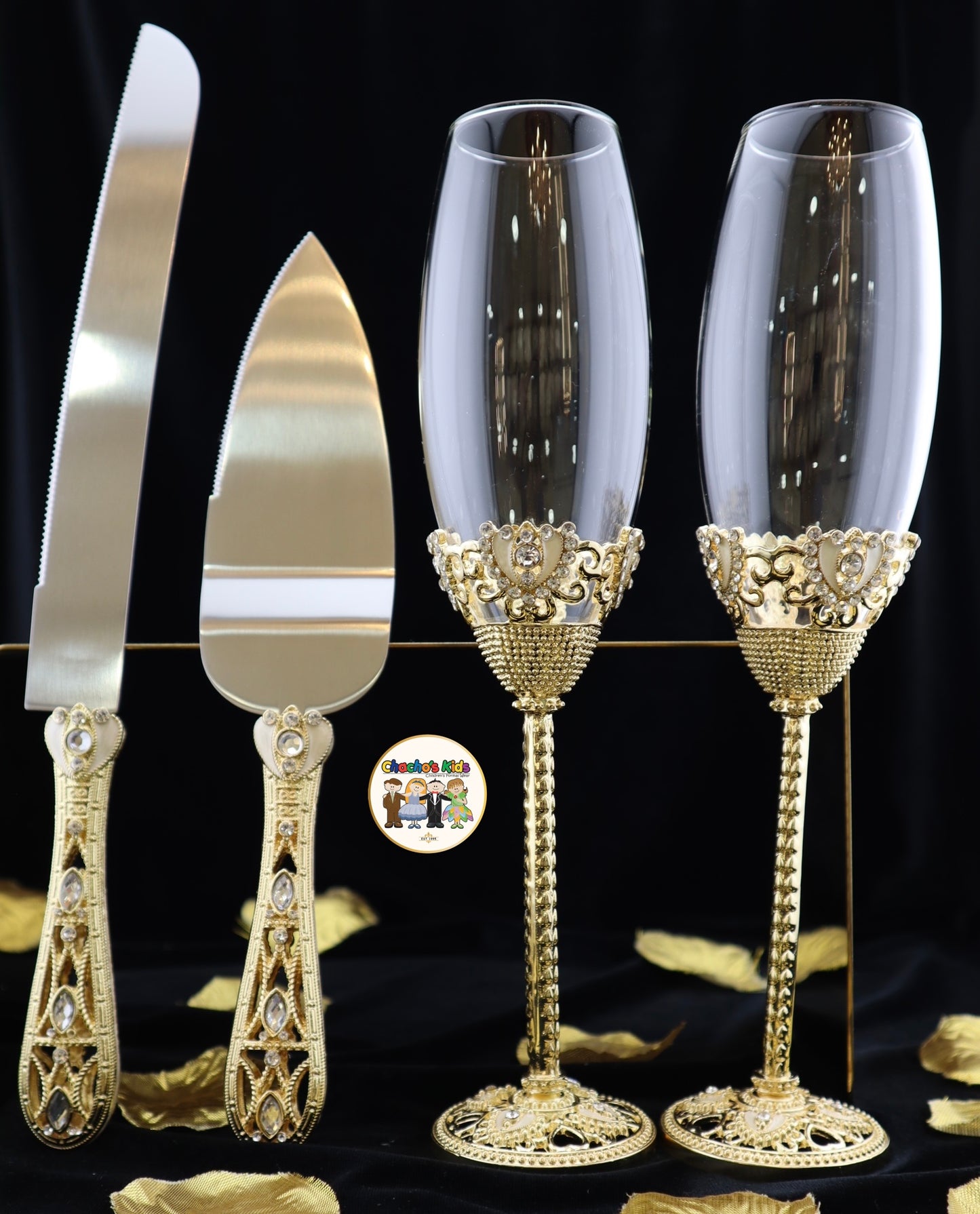 Wedding Flutes & Serving Set-Gold-807