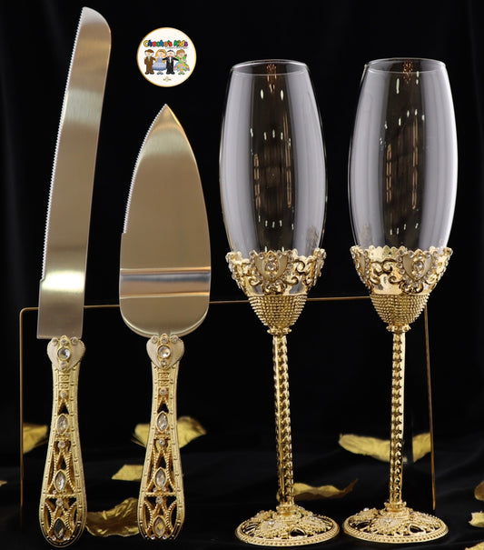 Wedding Flutes & Serving Set-Gold-807