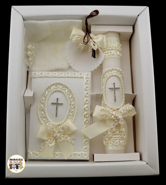 Unisex 6 Piece Baptism Candle Set (English)