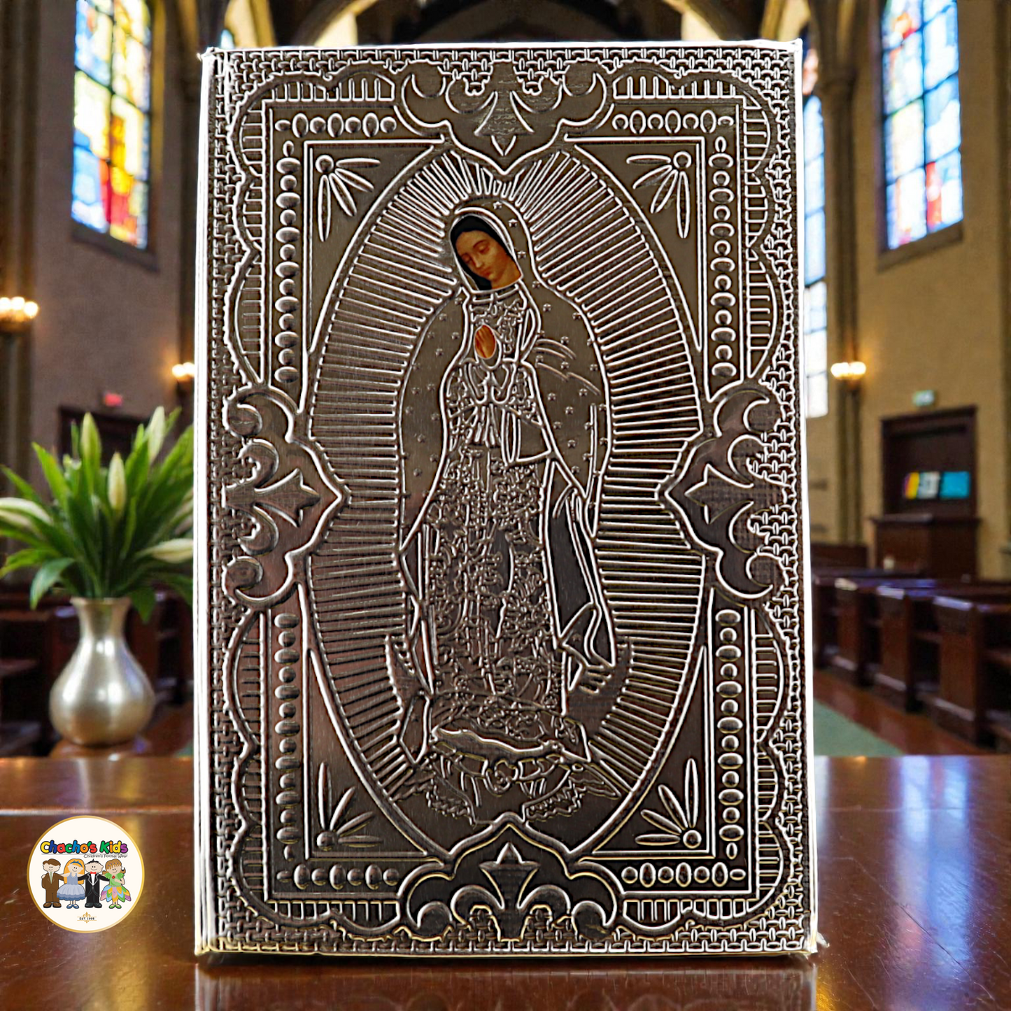 Artisanal Embossed Metal Holy Bible-Virgin Mary