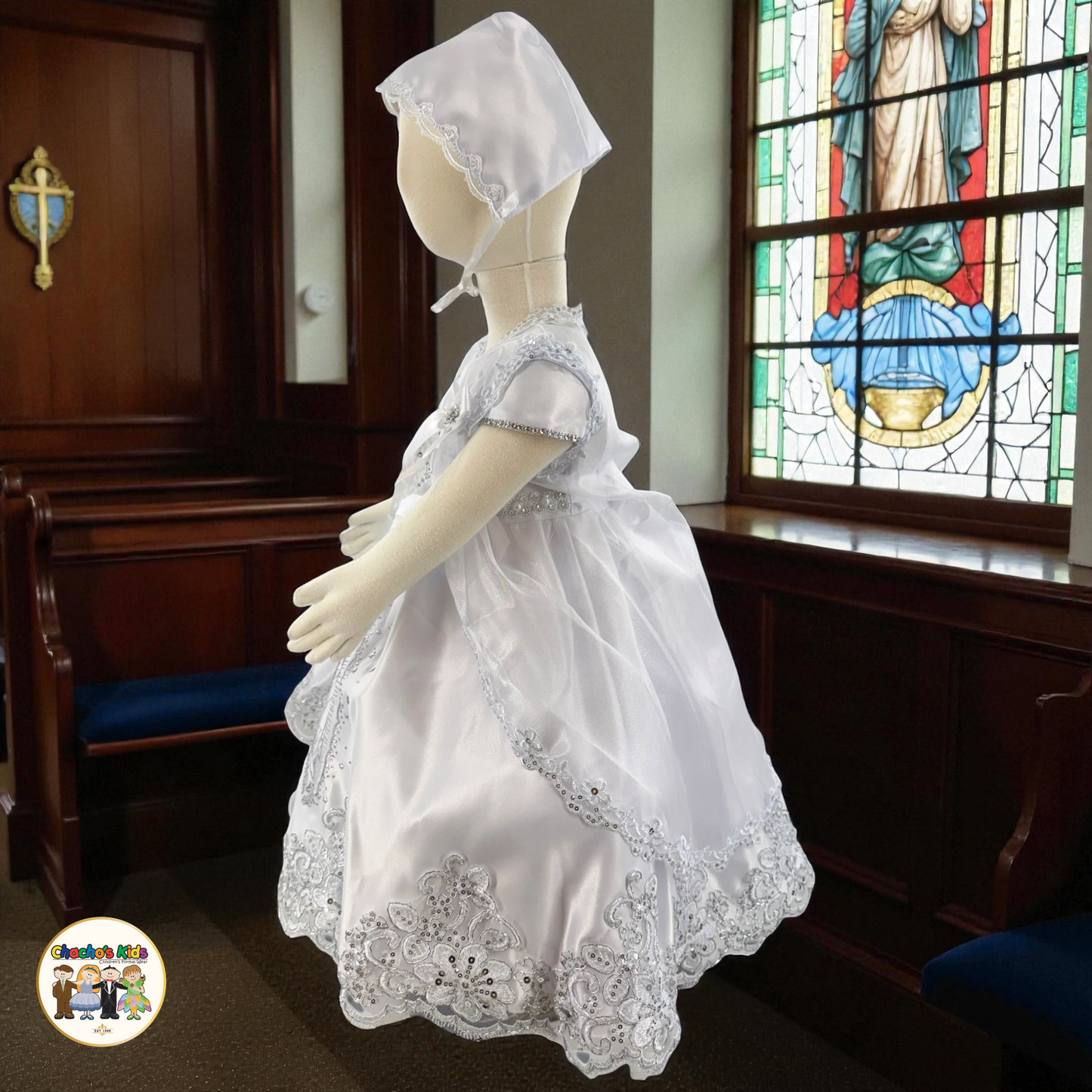 Girls Baptism Dress - 3 Piece Set-White (021)