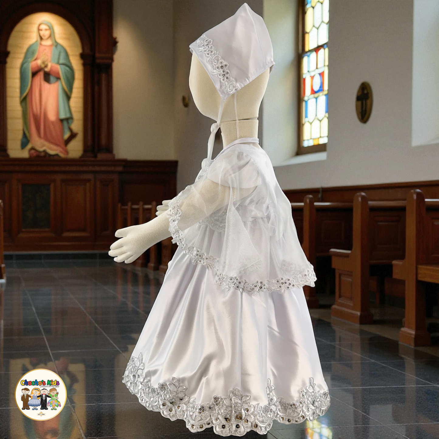 Girls Baptism Dress - 3 Piece Set-White (332)