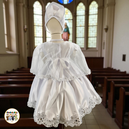 Girls Baptism Dress - 3 Piece Set-White (332)