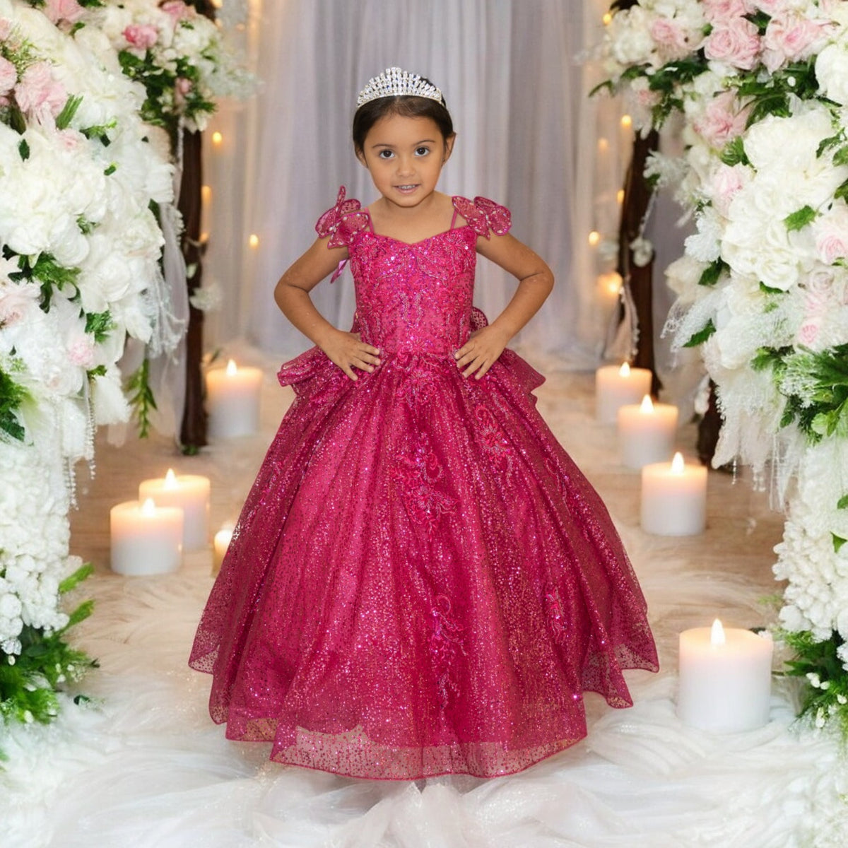 Ball Gown Dress (8120)-Girls-Fuchsia-2-Chacho's Kids