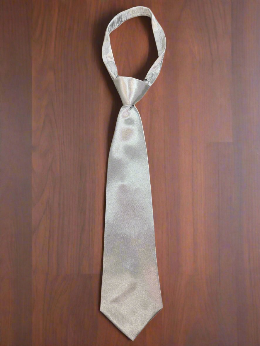 Satin Zipper Tie (Silver)-Boys-Silver-S-Chacho’s Kids