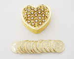 Wedding Arras-1.5" Gold Heart Arras Box and Coin Set with Rhinestones-Chacho's Kids