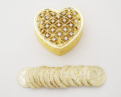 Wedding Arras-1.5" Gold Heart Arras Box and Coin Set with Rhinestones-Chacho's Kids