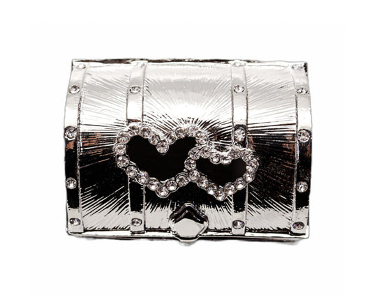 2.2" Silver Double Heart Treasure Chest Arras Box and Coin Set