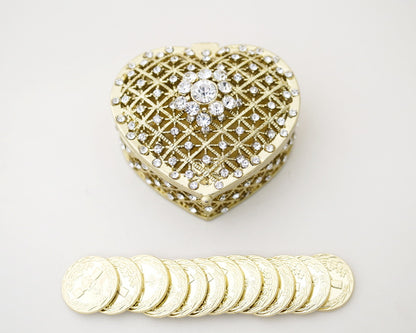 Wedding Arras-2.5" Gold Heart Rhinestone Wedding Arras Box and Coin Set-Chacho's Kids