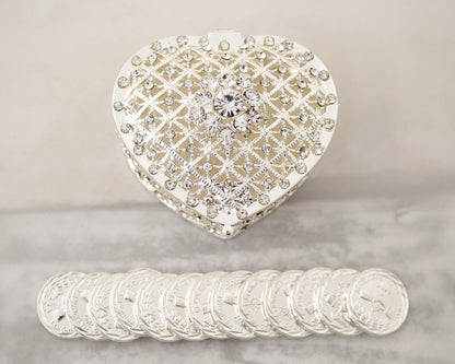 Wedding Arras-2.5" Silver Heart Rhinestone Wedding Arras Box and Coin Set-Chacho's Kids