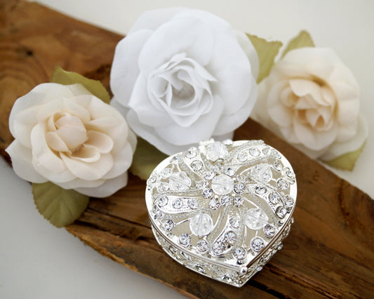 2.75" Silver Heart Crystal Wedding Arras Box Set