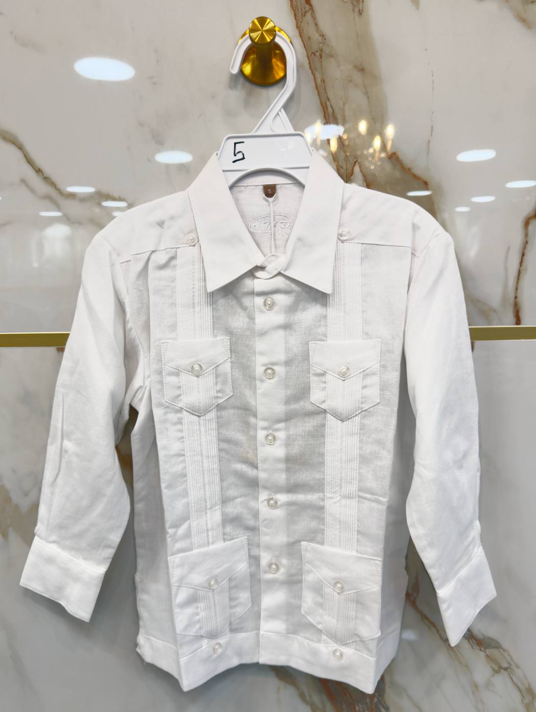 Boys Long-sleeve White Guayabera Linen (BLS304)