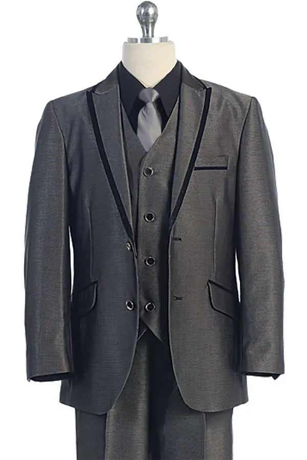 Shinny Charcoal Classic Suit (Y10-01379)-Boys-Chacho's Kids