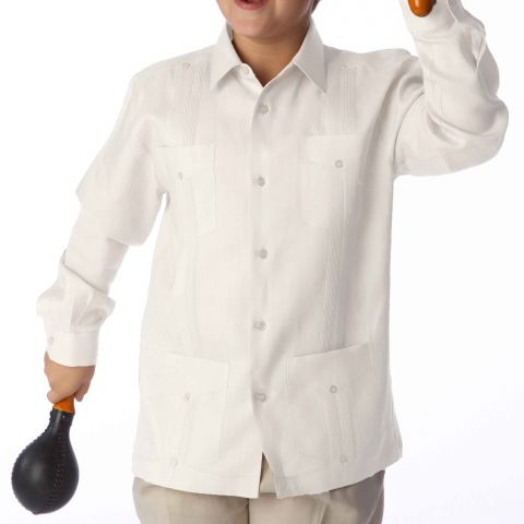 Boys Long-sleeve White Guayabera Linen (BLS304)