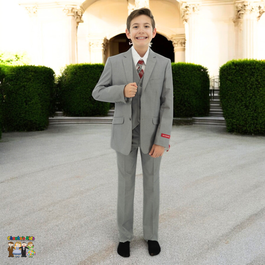 Classic Suit (BJ4005)-Boys-Gray-1-Chacho's Kids