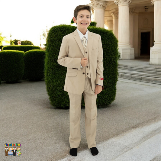 Classic Suit (BJ4005)-Boys-Khaki-1-Chacho's Kids