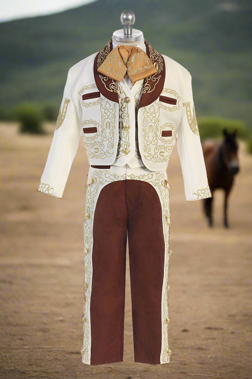 Charro Suit (6-Piece) Ivory/Brown