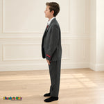 Charcoal Gray BJ4005 Premium Executive boys suit, coat left side view showing the jacket and matching trousers.
