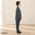 Charcoal Gray BJ4005 Premium Executive boys suit, coat right side view showing the jacket and matching trousers.