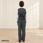 Charcoal Gray BJ4005 Premium Executive boys suit, vest back view showing the satin back, adjustable strap and matching trousers.