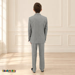 Gray BJ4005 Premium Executive boys suit, coat back view showing the jacket and matching trousers.