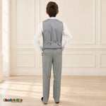 Gray BJ4005 Premium Executive boys suit, vest back view showing the satin back, adjustable strap and matching trousers.