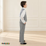 Gray BJ4005 Premium Executive boys suit, vest right side view with matching trousers and white shirt.