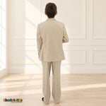 Khaki BJ4005 Premium Executive boys suit, coat back view showing the jacket and matching trousers.