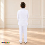 White BJ4005 Premium Executive boys suit, rear view of the matching jacket and trousers.
