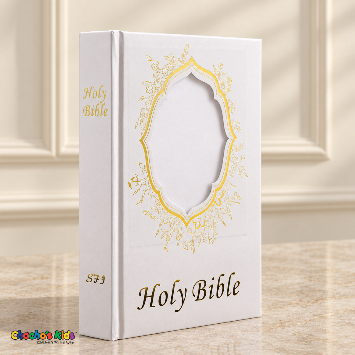 Large english gold Holy Bible — blank photo window