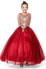 Ball Gown Dress (5041)-Girls-Burgundy-4-Chacho's Kids