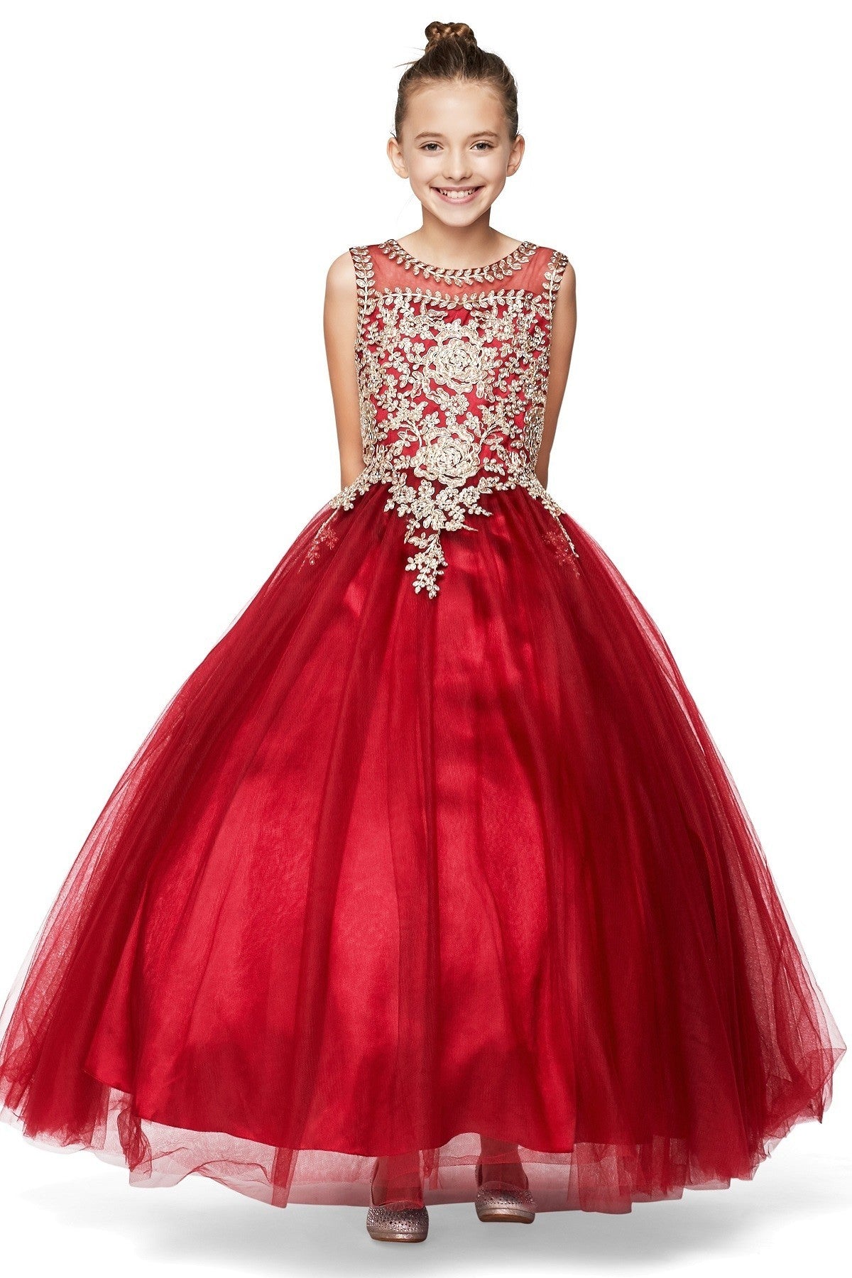Ball Gown Dress (5041)-Girls-Burgundy-4-Chacho's Kids