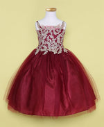 Party / Flower Girl Dress (D-778)-Girls-Burgundy/Gold-2-Chacho's Kids