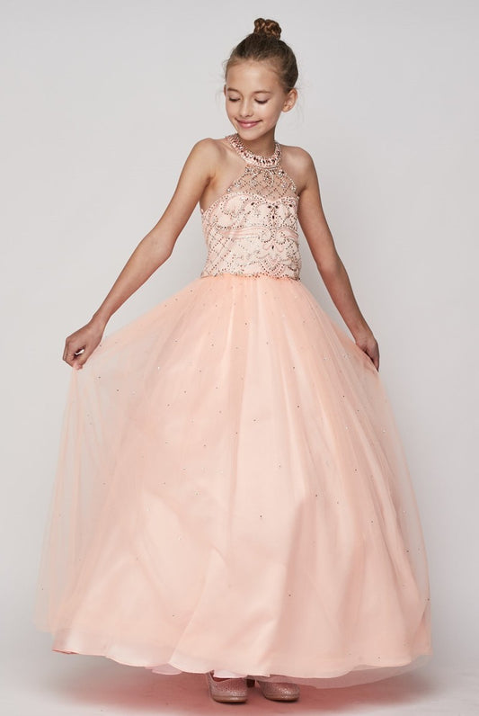 Ball Gown Dress (5051)-Girls-Peach-12-Chacho's Kids
