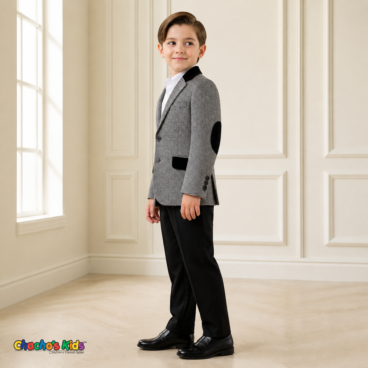 Houndstooth Velvet Trim Sport Coat