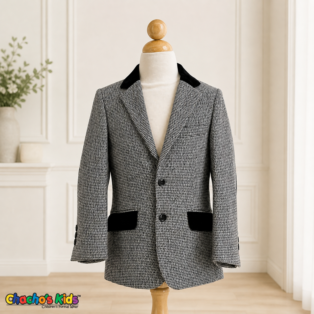 Houndstooth Velvet Trim Sport Coat