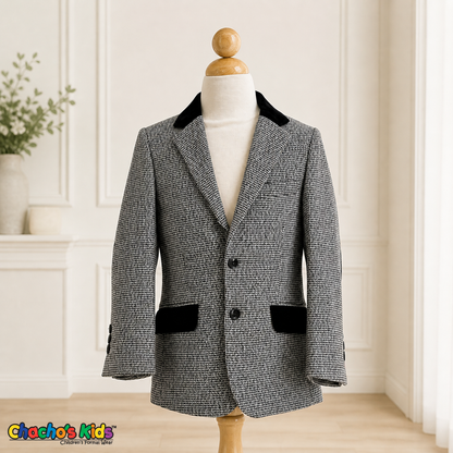 Houndstooth Velvet Trim Sport Coat