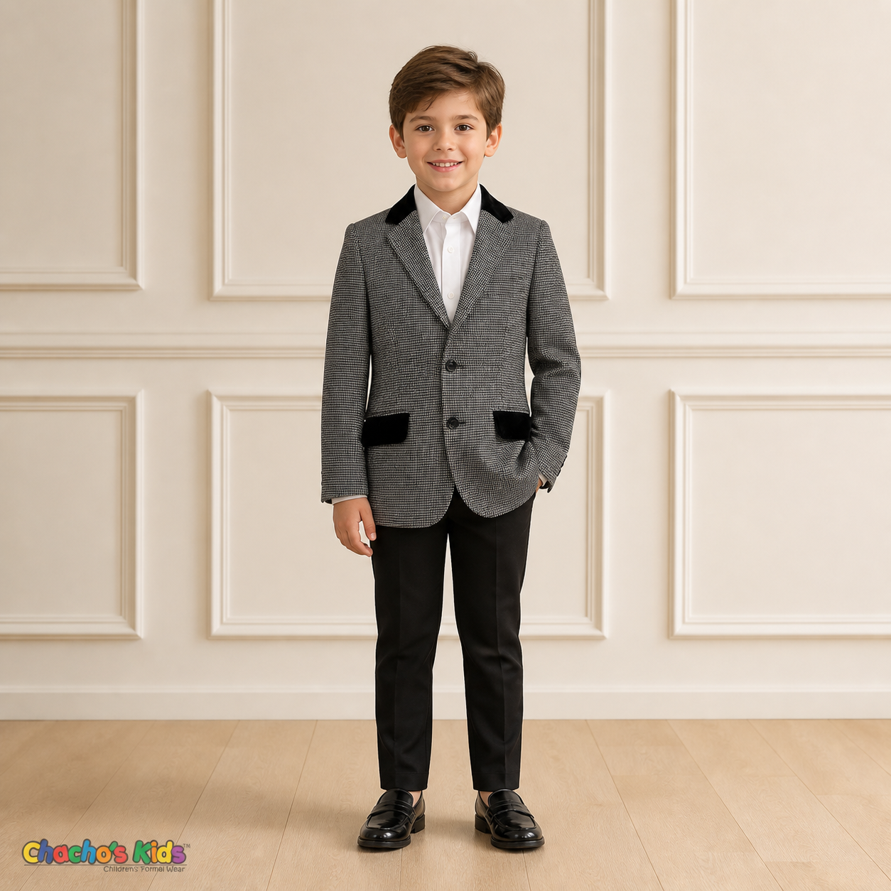 Houndstooth Velvet Trim Sport Coat