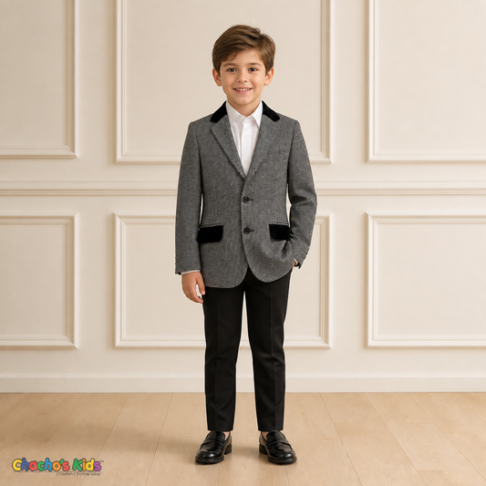 Houndstooth Velvet Trim Sport Coat