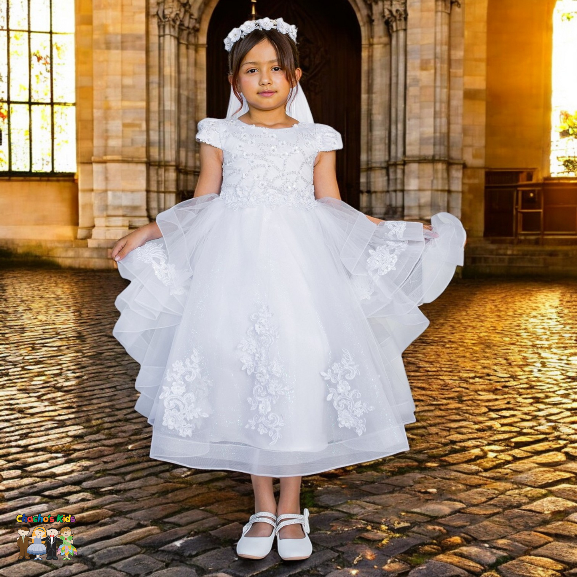 white lace first communion dresses Angels Garment Dr-2207 Sparkled Lace Communion Dress - Size: 14