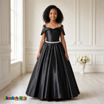 Black girls silk satin ball gown dress for weddings and formal occasions, style 437