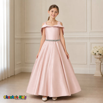 Blush girls silk satin ball gown dress for weddings and formal occasions, style 437