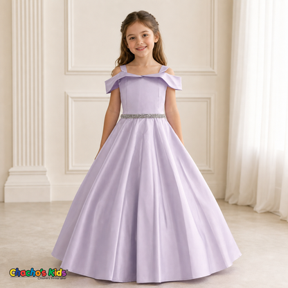 Lilac girls silk satin ball gown with rhinestone waist, style 437