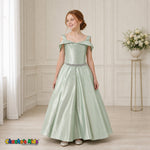 Sage Green girls silk satin ball gown dress for weddings and formal occasions, style 437