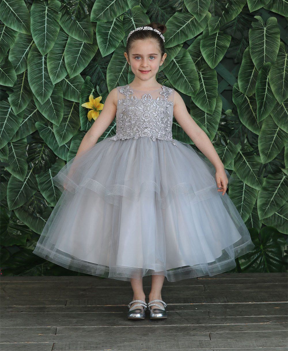 Party / Flower Girl Dress (D-792) Silver / 4 Party / Flower Girl Dress (D-792) Silver / 4